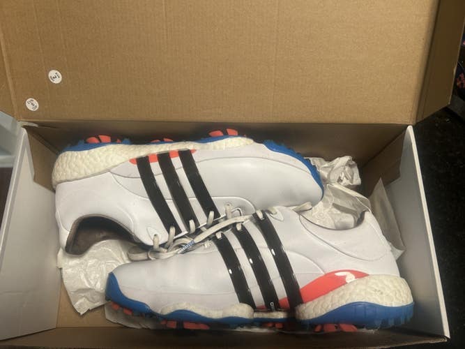 Adidas Tour 360  Mens Size 10 White Blue Black Golf Spikes Shoes Boost