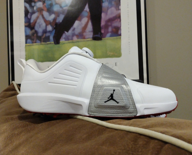 Men's Size 10.5 Wide - Jordan Air Rev White Metallic Silver Golf Shoes (New)
