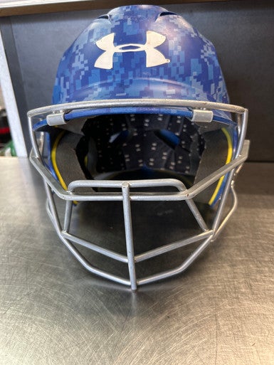 Used Under Armour HELMET W/MASK Batting Helmet w/Mask Royal Blue SM 11868-S000063404