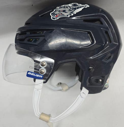 BAUER REAKT 150 PRO STOCK HOCKEY HELMET NAVY MEDIUM WOLFPACK USED #14 (14025)