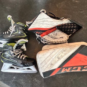 Bauer Hockey Goalie Skates Size 5.5 (Used) with CCM Goalie Glove & Blocker (Used)