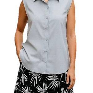 Eddie Bauer Womens Medium Stretch Gray Button Front Sleeveless Tech Shirt New