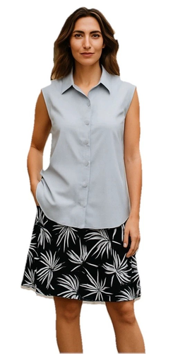 Eddie Bauer Womens Medium Stretch Gray Button Front Sleeveless Tech Shirt New