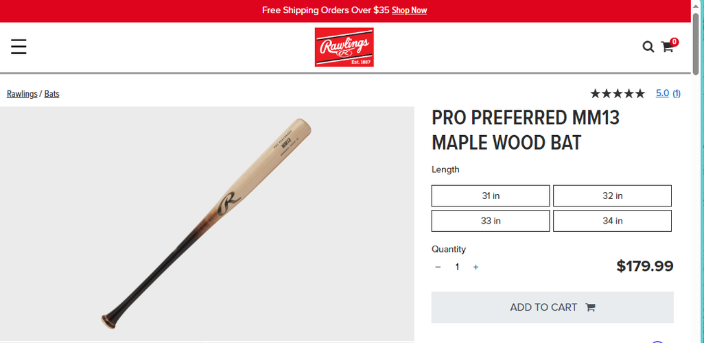 Rawlings Pro Label Series Manny Machado Maple Bat (-3) 30 oz 33" (New)