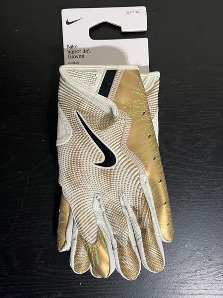Nike Vapor Jet 8.0 Reciever Football Gloves Size XL White/Gold