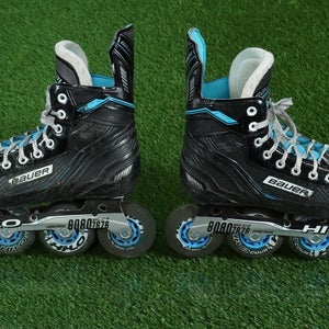 BAUER RSX INLINE ROLLER HOCKEY SKATES SIZE 8.5, US SHOE 10.5, EU 44 BLACK / BLUE