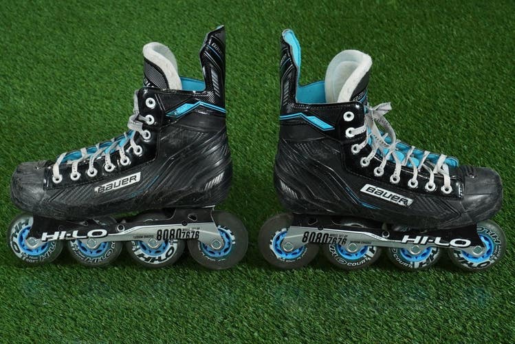 BAUER RSX INLINE ROLLER HOCKEY SKATES SIZE 8.5, US SHOE 10.5, EU 44 BLACK / BLUE