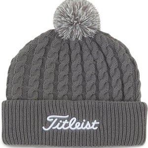 NEW Titleist Womens Cable Knit Pom Pom Grey Winter Beanie/Golf Hat (Closeout)