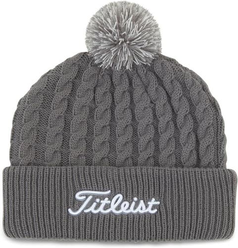 NEW Titleist Womens Cable Knit Pom Pom Grey Winter Beanie/Golf Hat (Closeout)