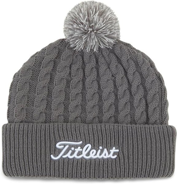 NEW Titleist Womens Cable Knit Pom Pom Grey Winter Beanie/Golf Hat (Closeout)