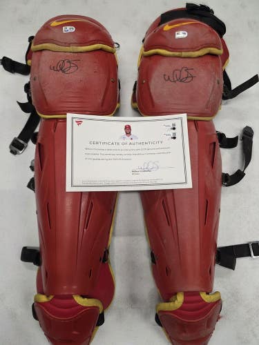 Willson Contreras Cardinals Signed GAME USED Shin Guards from 2023 Season RED