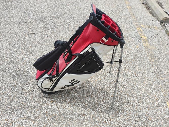 Ping Hoofer 14 Divider Dual Golf Stand Stand Bag Red/Black/White w Raincover