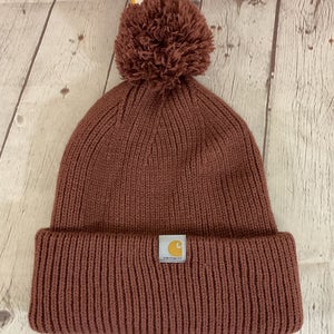 Carhartt AH6003-W Girl's Acrylic Knit Pom-Pom Cuffed Beanie Sable Brown One Size