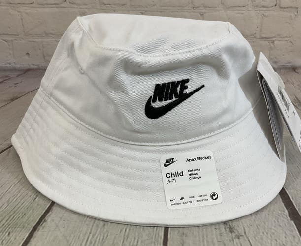 Nike 8A3085-001 Unisex Kid's 100% Cotton APEX Bucket Hat White Black 4/7