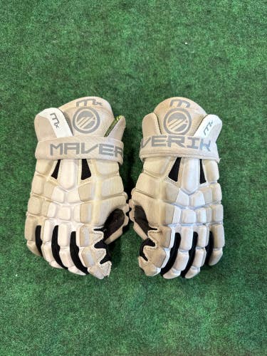 White Maverik MX Lacrosse Gloves | Medium 12" (Used)