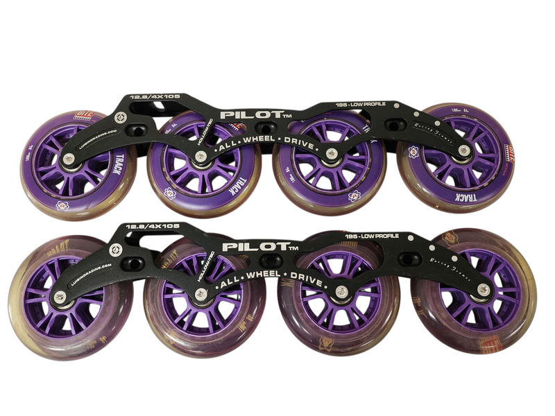 Used Luigino Pilot Inline Racing Frames 12.8/4X105 with Atom Track Bite 100mm Wheels
