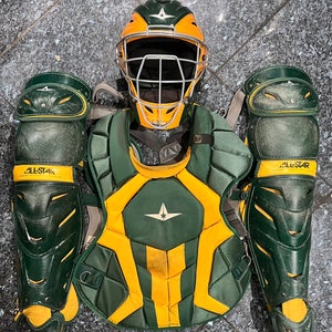 Used All Star Green & Gold System Series 7 Axis CC NOSCAE Certified Pro Catcher’s Gear