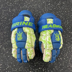 Used Brine HEADSTRONG Lacrosse Gloves Mens Neon Green And Royal Blue 13" 11849-S000029662