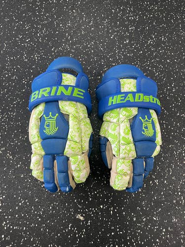 Used Brine HEADSTRONG Lacrosse Gloves Mens Neon Green And Royal Blue 13" 11849-S000029662