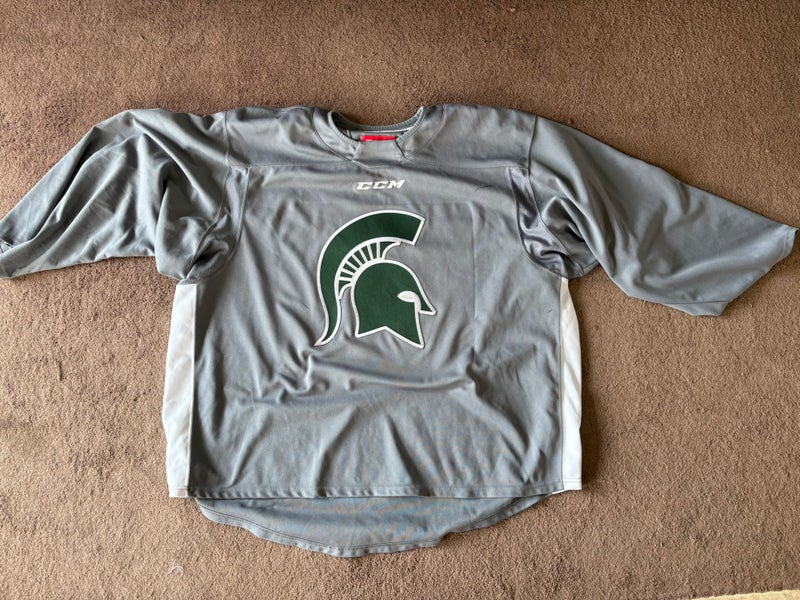 Gray Goalie Cut Men's CCM Michigan State Jersey