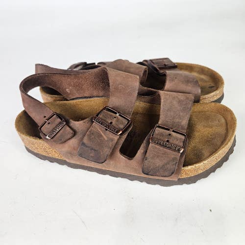 Birkenstock Milano Saddle Brown Oiled Leather Sandals Soft Footbed Women's 37/6