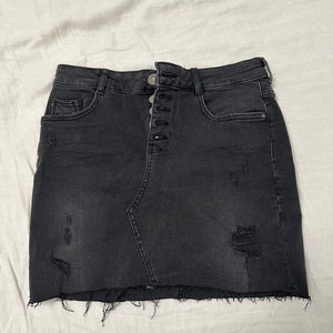 ZARA Black Distressed Denim Skirt, size S