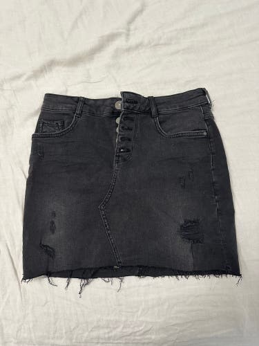 ZARA Black Distressed Denim Skirt, size S