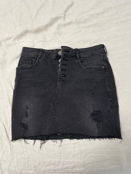 ZARA Black Distressed Denim Skirt, size S