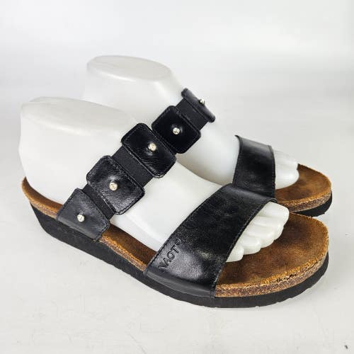 NAOT Ashley Black Leather Slide Sandals Studded Wedge Size: 40 / 9