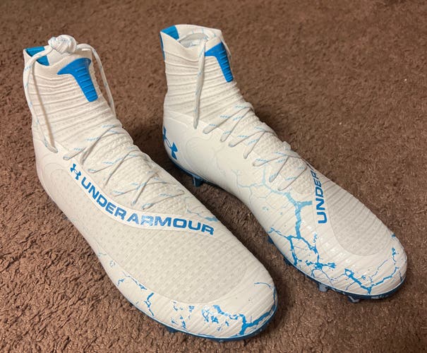 NEW Under Armour Highlight MC Football Cleats White/Blue 3027302-100 Size 14