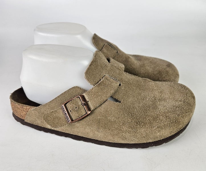 Birkenstock Boston Shoes Suede Leather Beige Clog Size 39 / 8 **Damaged**