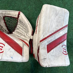 White & Red Intermediate Warrior Ritual G4 Goalie Glove & Blocker Set Regular (Used)