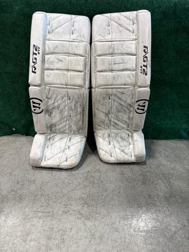 White Intermediate Warrior Ritual GT2 Goalie Leg Pads (Used) | 30”+ 1”