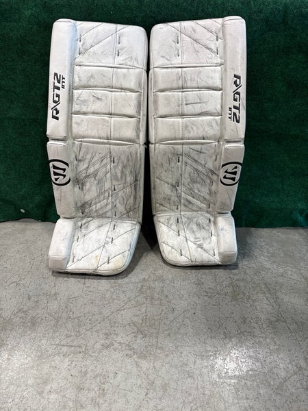 White Intermediate Warrior Ritual GT2 Goalie Leg Pads (Used) | 30”+ 1”