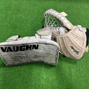 White Junior Vaughn Pro V Elite Goalie Glove & Blocker Set Regular (Used)