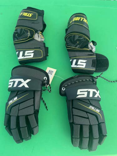 Black STX Stallion 200 Lacrosse Gloves Large + Elbow Pads