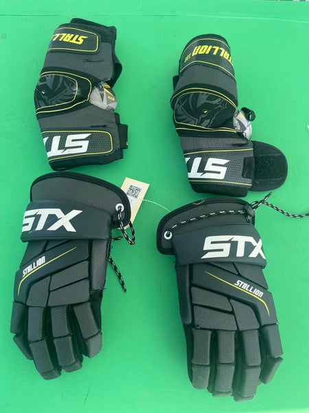Black STX Stallion 200 Lacrosse Gloves Large + Elbow Pads
