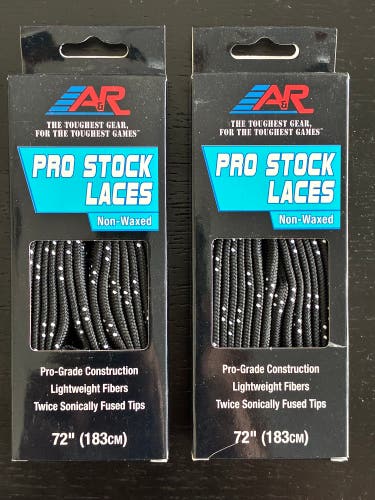 Two Pair Unwaxed Black Hockey Laces, 72” New