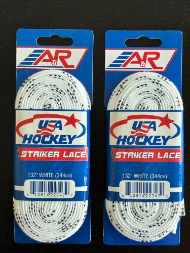 Two Pair Unwaxed White Laces, 132” New