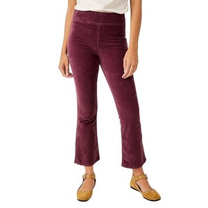 Free People In My Feelings Crop Slim Flare Pants Womens S Purple Velvet QLW787