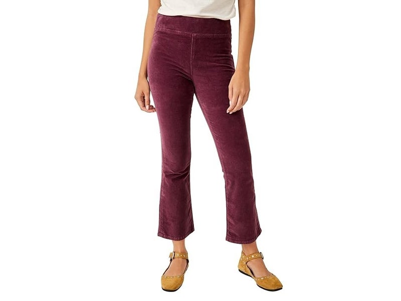 Free People In My Feelings Crop Slim Flare Pants Womens S Purple Velvet QLW787