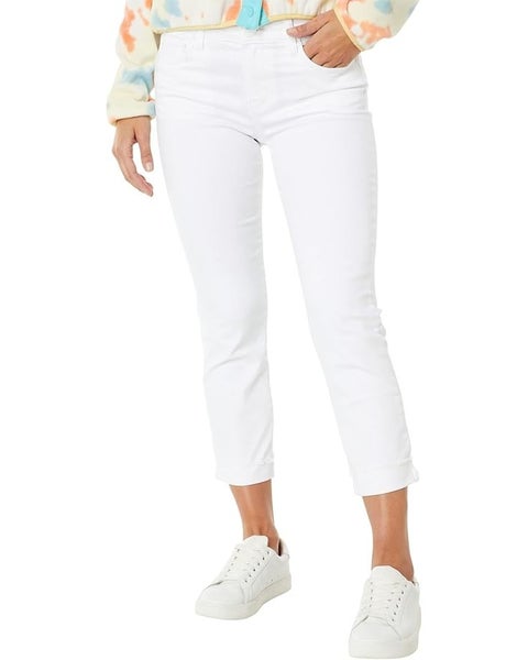 KUT from the Kloth Amy Crop Skinny Jeans Womens 14 White Denim Frayed Hem QLW798