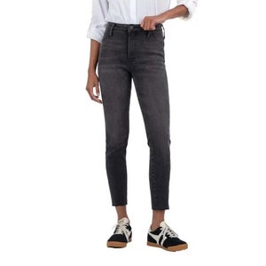 KUT from the Kloth Charlize Slim Skinny Jeans Women 2 Black Denim Raw Hem QLW789
