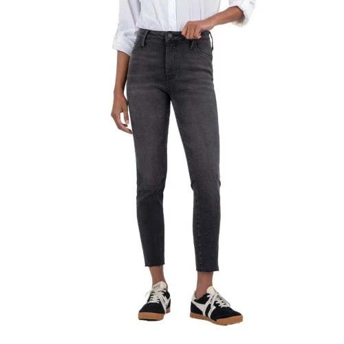 KUT from the Kloth Charlize Slim Skinny Jeans Women 2 Black Denim Raw Hem QLW789