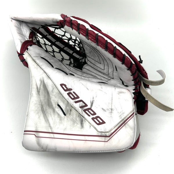 Bauer Supreme Mach - Used NCAA Pro Stock Goalie Glove (White/Maroon)