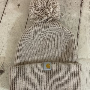Carhartt AH6003-W Girl's Acrylic Knit Pom-Pom Cuffed Beanie Mink Brown One Size