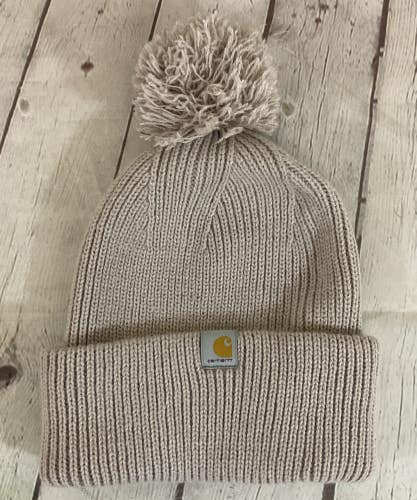 Carhartt AH6003-W Girl's Acrylic Knit Pom-Pom Cuffed Beanie Mink Brown One Size