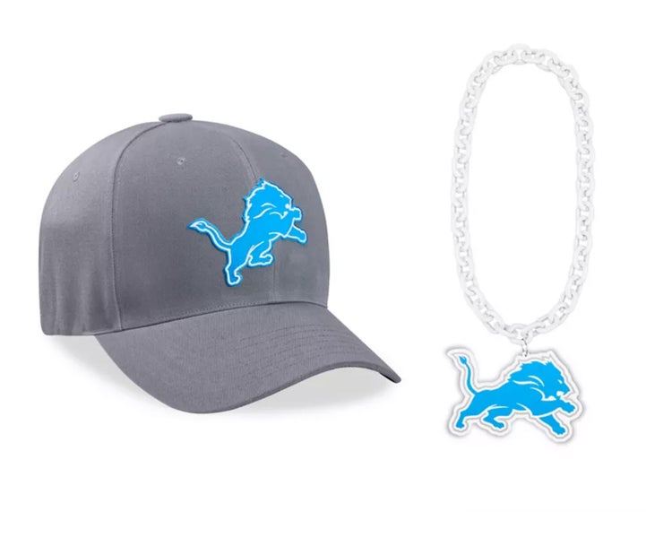 NEW Noggin Boss Detroit Lions Giant NFL Fan Combo Jumbo Hat And Chain