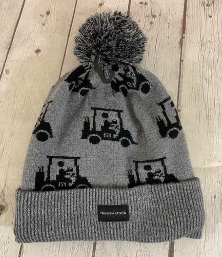 Travis Mathew 1MU237-HGR Adult's SWINGLES Pom-Pom Beanie Grey Black OSFM