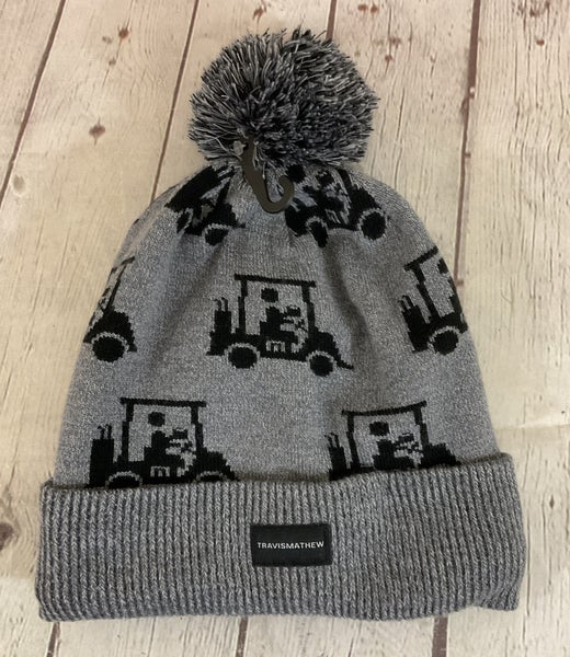Travis Mathew 1MU237-HGR Adult's SWINGLES Pom-Pom Beanie Grey Black OSFM